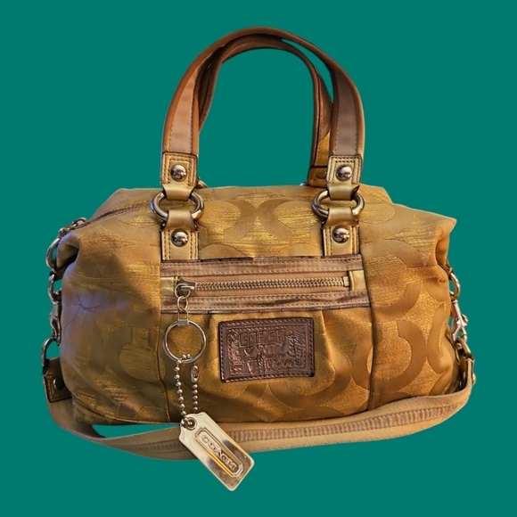 VTG COACH Y2k Gold Poppy Signature Logo Cloth Satchel Bag - Picture 1 of 16
